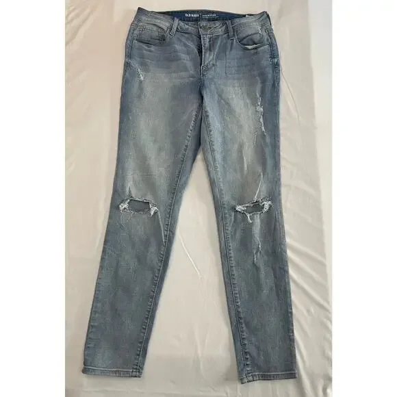 Old Navy Rockstar Mid Rise Distressed Light Wash Skinny Jeans Size 8 Regular - Picture 3 of 11